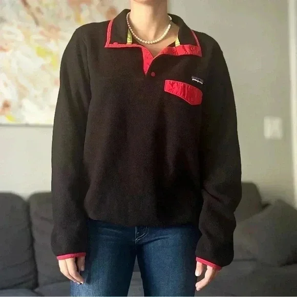 Patagonia Synchilla® Snap-T® Fleece Pullover - Black and Red - Size M - Picture 3 of 13